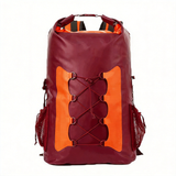 WBP1907 Grey Orange Roll Top Waterproof Dry Backpack with Front Bungee Cord for Hiking Camping