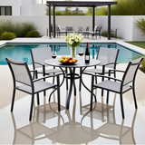 CBY2502 Black Metal & Grey Mesh Coastal Patio Luxury Outdoor Dining Set (4-Piece) – Round Metal Table