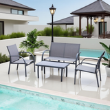 CBY2504 Black Metal & Grey Mesh Modern Poolside Luxury Outdoor Lounge Set (4-Piece) – Sleek Square Coffee Table