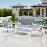 CBY2504 Black Metal & Grey Mesh Modern Poolside Luxury Outdoor Lounge Set (4-Piece) – Sleek Square Coffee Table
