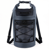 WBP1909 Blue Roll Top Waterproof Dry Backpack with Front Bungee Storage for Kayaking Boating