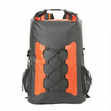 WBP1907 Grey Orange Roll Top Waterproof Dry Backpack with Front Bungee Cord for Hiking Camping