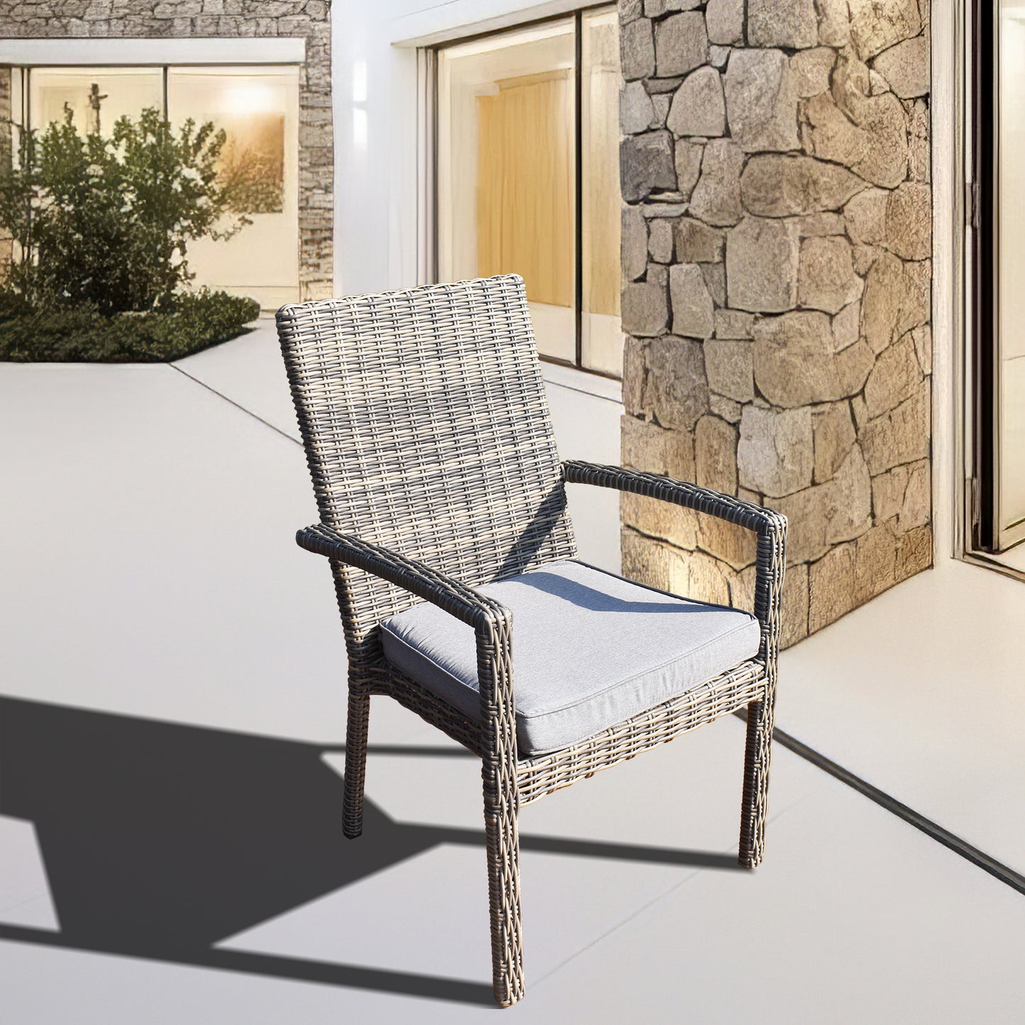 DTY2501 Light Grey Wicker Outdoor Armchair with Cushion – Modern Patio Weather-Resistant Lounge Chair