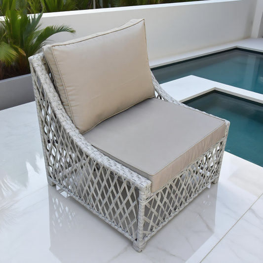 DTY2502 Silver Grey Diamond Weave Outdoor Lounge Chair with Dual Cushions – Luxury Pool Patio Weather-Resistant Single Armchair
