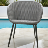 DTY2503 Light Grey Wicker Curved Arm Outdoor Chair with Black Metal Legs – Santorini-Style Pool Patio Weather-Resistant Lounge Chair