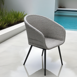 DTY2503 Light Grey Wicker Curved Arm Outdoor Chair with Black Metal Legs – Santorini-Style Pool Patio Weather-Resistant Lounge Chair