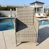 DTY2504 Dark Brown Wicker Outdoor Armchair with Grey Cushion – Modern Pool Patio Weather-Resistant Lounge Chair