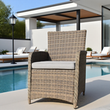 DTY2504 Dark Brown Wicker Outdoor Armchair with Grey Cushion – Modern Pool Patio Weather-Resistant Lounge Chair