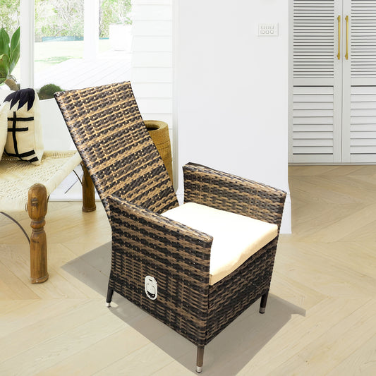 DTY250602 Brown & Black Wicker Reclining Lounge Chair with Beige Cushion – Luxury Indoor-Outdoor Adjustable Leisure Recliner