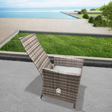 DTY250603 Grey-Brown Striped Wicker Adjustable High-Back Outdoor Lounge Chair with Grey Cushion – Garden Patio Weather-Resistant Reclining Leisure Chair
