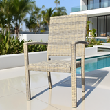 DTY2507 Beige-Grey Striped Wicker High-Back Outdoor Armchair with Grey Cushion – Modern Pool Patio Weather-Resistant Lounge Chair