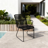 DTY2509 All-Black Rope-Woven Outdoor Armchair with Metal Frame – Modern Minimalist Pool Patio Weather-Resistant Lounge Chair