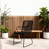 DTY2509 All-Black Rope-Woven Outdoor Armchair with Metal Frame – Modern Minimalist Pool Patio Weather-Resistant Lounge Chair