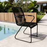 DTY2509 All-Black Rope-Woven Outdoor Armchair with Metal Frame – Modern Minimalist Pool Patio Weather-Resistant Lounge Chair