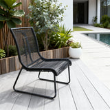 DTY2511 All-Black Rope-Woven Outdoor Lounge Chair with Streamlined Metal Frame – Modern Minimalist Pool Patio Weather-Resistant Relaxation Chair