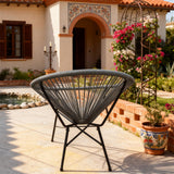 DTY2512 Dark Grey Radial Rope-Woven Round Frame Outdoor Chair with Black Metal Legs – Mexican-Style Courtyard Weather-Resistant Lounge Chair