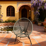 DTY2512 Dark Grey Radial Rope-Woven Round Frame Outdoor Chair with Black Metal Legs – Mexican-Style Courtyard Weather-Resistant Lounge Chair