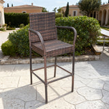 DTY2514 Brown Wicker Outdoor Bar Stool with Armrests – Italian Villa Patio Weather-Resistant High-Back Bar Chair