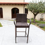 DTY2514 Brown Wicker Outdoor Bar Stool with Armrests – Italian Villa Patio Weather-Resistant High-Back Bar Chair