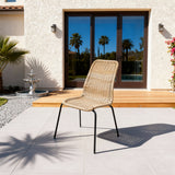 DTY2515 Natural Rattan Streamlined Frame Outdoor Chair with Black Metal Legs – California Palm Courtyard Weather-Resistant Lounge Chair