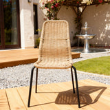 DTY2515 Natural Rattan Streamlined Frame Outdoor Chair with Black Metal Legs – California Palm Courtyard Weather-Resistant Lounge Chair