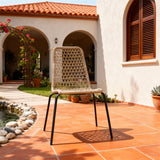 DTY2516 Beige Grid-Woven Rope Outdoor Chair with Black Metal Legs – Mexican Hacienda Courtyard Weather-Resistant Lounge Chair