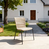 DTY2517 Light Beige Wicker Curved Frame Outdoor Chair with Black Metal Legs – German Cottage Courtyard Weather-Resistant Lounge Chair