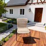 DTY2517 Light Beige Wicker Curved Frame Outdoor Chair with Black Metal Legs – German Cottage Courtyard Weather-Resistant Lounge Chair