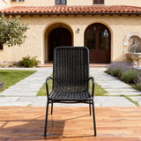 DTY251802 All-Black Wicker High-Back Outdoor Armchair with Black Metal Legs – Tuscan Villa Courtyard Weather-Resistant Lounge Chair