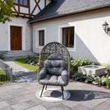 ZY2504 Grey-Brown Wicker Birdcage Lounge Chair with Thick Grey Cushion – Mexican Hacienda Pool Patio Weather-Resistant Chair