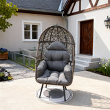 ZY2504 Grey-Brown Wicker Birdcage Lounge Chair with Thick Grey Cushion – Mexican Hacienda Pool Patio Weather-Resistant Chair
