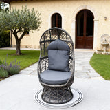 ZY2505 Dark Grey Wicker Streamlined Birdcage Chair with Grey Cushion – Modern Minimalist Pool Patio Weather-Resistant Lounge Chair