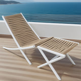 DTY2526 White Frame Rope Woven Outdoor Chaise Lounge Set – Coastal Patio Foldable Sun Lounger with Ottoman