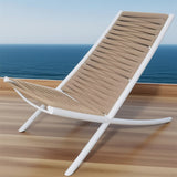 DTY2526 White Frame Rope Woven Outdoor Chaise Lounge Set – Coastal Patio Foldable Sun Lounger with Ottoman