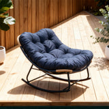 DTY2528 Modern Outdoor Papasan Rocking Chair with Navy Cushion – Patio Wicker Glider Lounge Chair