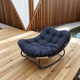 DTY2528 Modern Outdoor Papasan Rocking Chair with Navy Cushion – Patio Wicker Glider Lounge Chair