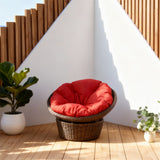 DTY2530 360° Swivel Wicker Papasan Chair with Red Cushion – Coastal Patio Lounge Chair