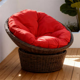 DTY2530 360° Swivel Wicker Papasan Chair with Red Cushion – Coastal Patio Lounge Chair
