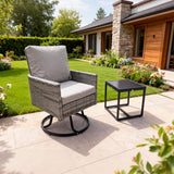DTY2531 Grey Wicker 360° Swivel Patio Chair with Cushion & Side Table – Outdoor Swivel Glider Lounge Set