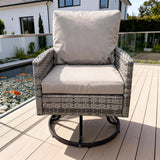 DTY2531 Grey Wicker 360° Swivel Patio Chair with Cushion & Side Table – Outdoor Swivel Glider Lounge Set