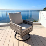 DTY2531 Grey Wicker 360° Swivel Patio Chair with Cushion & Side Table – Outdoor Swivel Glider Lounge Set