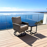 DTY2531 Grey Wicker 360° Swivel Patio Chair with Cushion & Side Table – Outdoor Swivel Glider Lounge Set