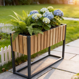 OPB2502 Elevated Rectangular Wooden Planter Box with Metal Stand – Modern Patio Raised Garden Bed