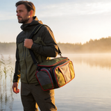 FSB1901 Olive Green Red Trim Waterproof Fishing Tackle Bag with Multi Compartments for River Lake Angling