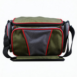FSB1901 Olive Green Red Trim Waterproof Fishing Tackle Bag with Multi Compartments for River Lake Angling
