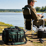 FSB1902 Dark Green Yellow Stitching Large Fishing Tackle Bag with Multi Zipper Pockets for Lake River Angling