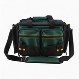FSB1902 Dark Green Yellow Stitching Large Fishing Tackle Bag with Multi Zipper Pockets for Lake River Angling