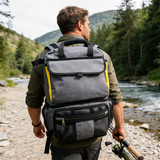 FSB1903 Grey Yellow Accent Waterproof Outdoor Backpack with Multi Pockets for Hiking Fishing River Travel