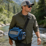 FSB1906 Blue Grey Multi-Pocket Fishing Tackle Duffle Bag with Flip Top & Padded Shoulder Strap for River Lake Angling