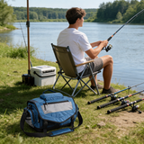 FSB1906 Blue Grey Multi-Pocket Fishing Tackle Duffle Bag with Flip Top & Padded Shoulder Strap for River Lake Angling